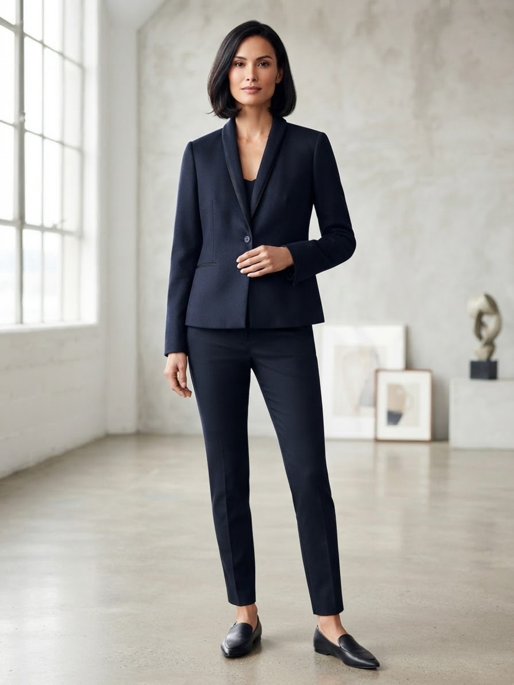 Tahari Gray Single-Button Shawl Lapel Blazer
